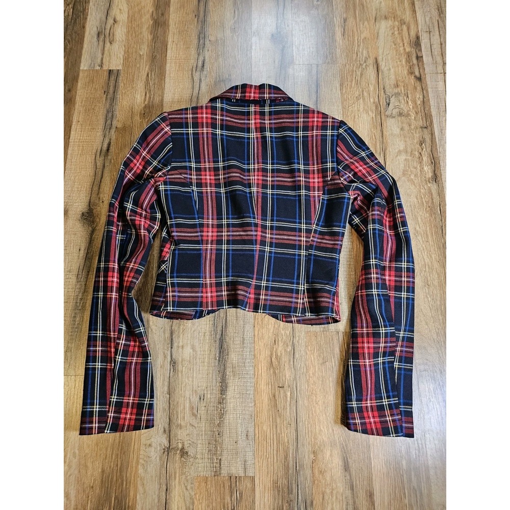 H&M Tartan Plaid Cropped Lined Blazer Women's Size 4 Preppy Academia Holiday - Picture 7 of 7